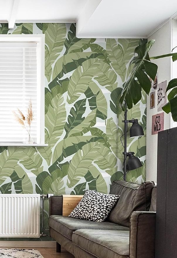 Peel and Stick Wallpaper Green Leaves Tropical Palm Wallpaper 16.1