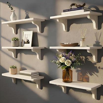 Willowy Real Wood White Bedroom Shelves - 17 inch (6 Pack) - Easy to Install, Template and Video Included - Shelves for Wall, Estantes para Cuartos, White Shelf, Long Wall Shelf