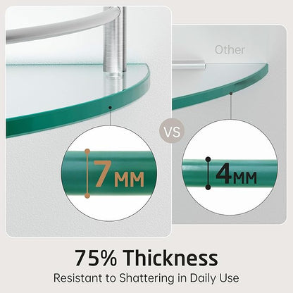 KES Glass Corner Shelf for Bathroom Corner Shelf 2 Pack Tempered Glass Shelf with Rail SUS 304 Stainless Steel Wall Mounted Brushed Finish, BGS2101A-2-P2