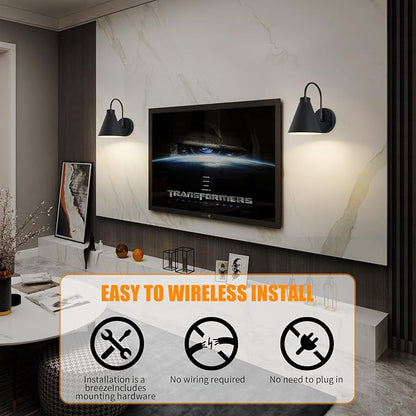 Vintage Cordless Gooseneck Battery Operated Wall Sconces Set of 2, Black Bedside Battery Powered Wall Decor Lamps with Remote Control, Wireless Indoor LED Lights Fixture for Hallway Bedroom