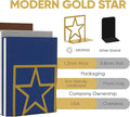 GEOMOD Gold Star Metal Bookends Heavy Duty for Desk & Shelves, Non-Slip Metal Bookends for Bookshelf End Holders, Modern Decorative Book Ends Gold, Book Holder for Office, Study & Home Library 2 Pairs