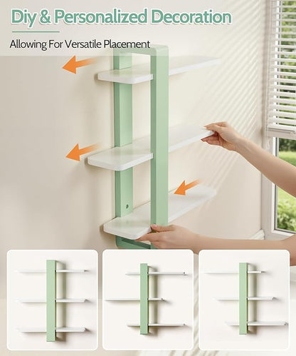 SUMGAR Green Floating Shelves for Wall Mounted Shelving Unit All Pine Wood 3 Tier Large Shelf for Bedroom Living Room Office Bathroom Home Decoration Storage Plant Photo Display Modern 20in Mint Green