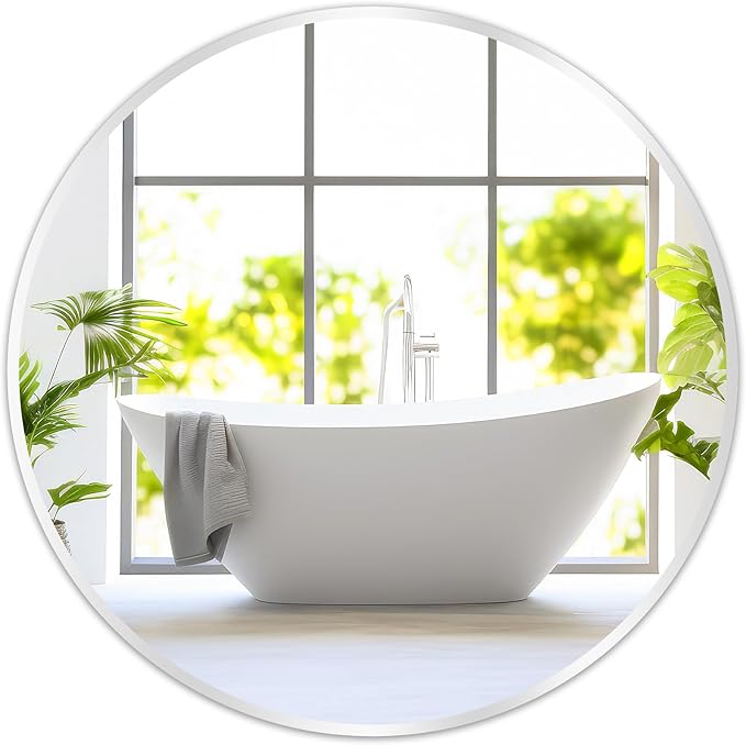 Fabuday Silver Round Mirror for Wall 26 inch - Circle Mirror for Bathroom, Entryway, Living Room, Hallway, Vanity Decor, Big Metal Frame Mirrors