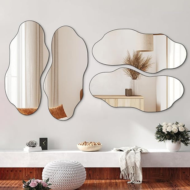 POZINO Irregular Wall Mirror, Large Asymmetrical Mirrors, 47.2"x21" Odd Shaped Mirrors Decorative, Modern Abstract Frameless Mirror for Living Room Bedroom Bathroom Entryway