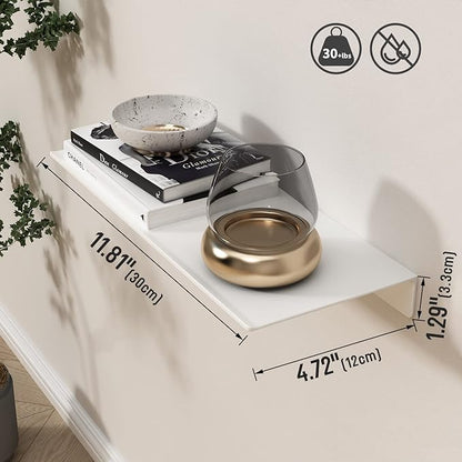 Danpoo White Floating Shelf for Wall Storage, Metal Wall Shelf for Living Room/Bathroom/Kitchen/Bedroom, 12” Small Display Shelf for Collectibles
