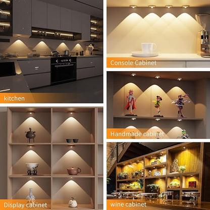 Puck Lights Cordless with Remote Control, 2200mAh Rechargeable Under Counter Lighting,3 Color Temperatures Dimmable Under Cabinet,Closet Light,Tap Light for Hallway (Silver, 3PCS)