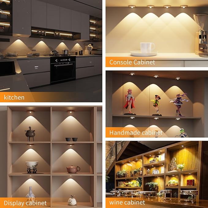 Puck Lights Cordless with Remote Control, 2200mAh Rechargeable Under Counter Lighting,3 Color Temperatures Dimmable Under Cabinet,Closet Light,Tap Light for Hallway (White, 5PCS)