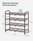 SONGMICS Stackable Shoe Rack, 4 Tier Metal Shoes Rack Storage Shelf, Holds up to 16 Pairs Shoes, Adjustable Slanted Shelves Tower Organizer for Closet Entryway Small Spaces, Bronze