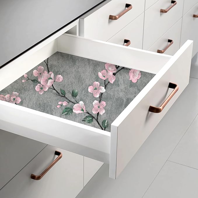 Floral Peel and Stick Wallpaper Flower Tree Contact Paper A Set of 17.5"x480" Self Adhesive Removable Modern Grey Wall Paper Decorative Wall Covering Countertop Vinyl Film Roll