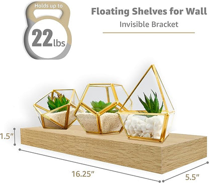 Sorbus Floating Shelves for Wall – 16 Inch Floating Shelf for Kitchen, Bedroom, Living Room, Bathroom, Home & Wall Decor - Mounted Bathroom Shelves with Invisible Brackets (Maple Wood, 2 Pack)