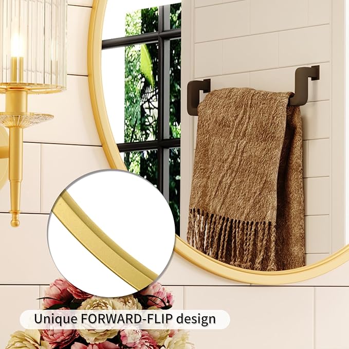 Growsun Round Gold Mirror for Bathroom, 28 inch Golden Circle Bathroom Mirror for Wall, Entryway Living Room with Metal Frame for Home Decor