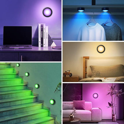 Cadrim Puck Lights, 1 Pack 13 Colors Changeable LED Puck lightings Battery Powered Dimmable Under Cabinet Lights, Battery Powered Under Counter Lights with 1 Wireless Remote Controls, Black