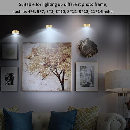 MIOBLUE 3Pack Picture Light Battery Operated Painting Lights, Wireless Magnetic Display Art Light with Remote Controls,Dimmable Timer Portrait Light for Art Frame Artworking,Wall Decor Puck Light