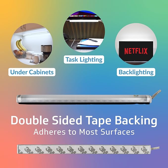 TrueColor USB-Powered LED Light Bar with Frosted Cover for Under Cabinet, Under Monitor, TV Backlight – Easy-Install - Adhesive & Mounting Brackets Included - 100,000 Hours Lifetime (12