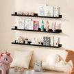 upsimples Floating Shelves for Wall, 35.5 Inch Shelves for Decor Storage Set of 6, Wall Mounted Wood Shelf for Bedroom, Living Room, Bathroom, Kitchen, Long Picture Ledge Shelves, Black