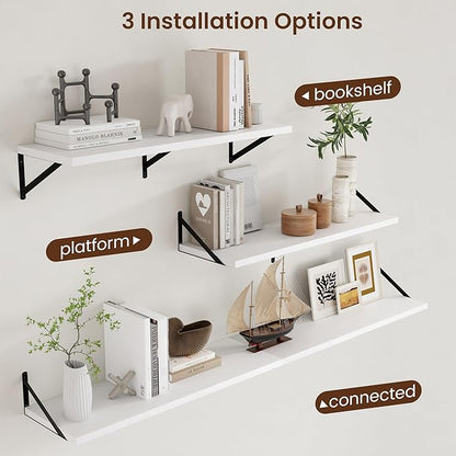 Axeman Floating Shelves for Wall White - 36 Inch Wide x 12 Inch Deep Wall Shelves Set of 2 - White Deep Wood Floating Shelves for Living Room Bedroom Laundry Room