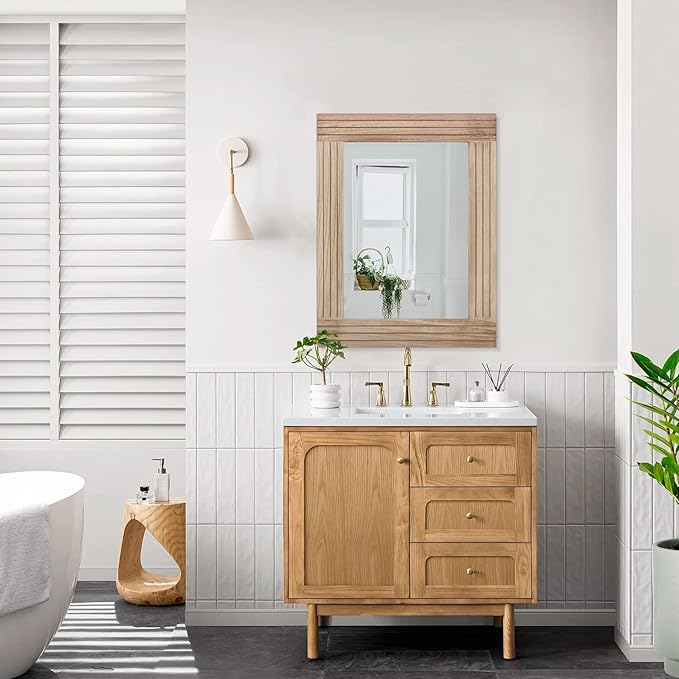 Rectangle Mirror Retro Wooden Wall-Mounted Mirrors Farmhouse Bedroom Bathroom Vanity Entrance Decorative Antique Hanging Mirror Large 20