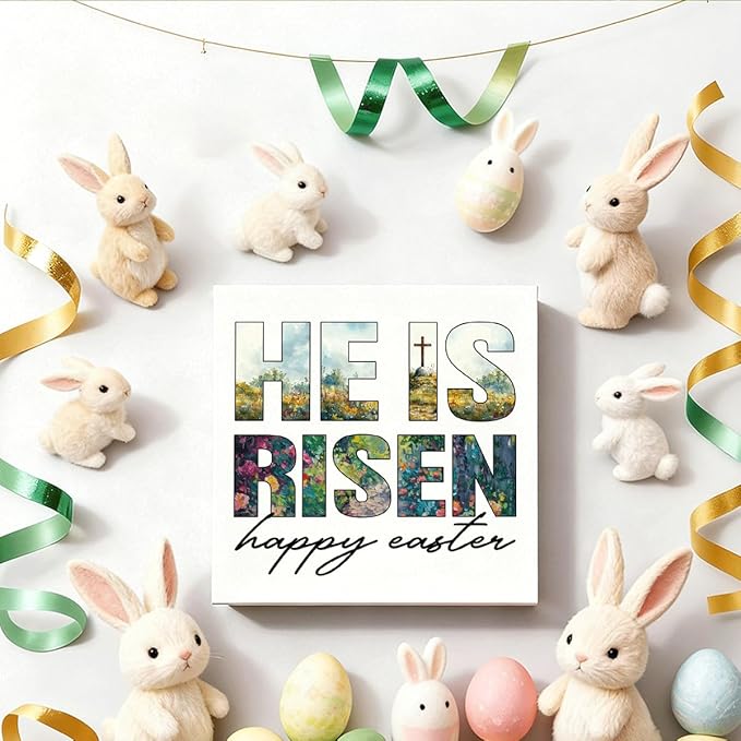 Christian Easter Yard Sign He Is Risen Happy Easter Outdoor Decorations, Religious Cross Lawn Sign, Easter Garden Party Lawn Stake Decor for Home Church
