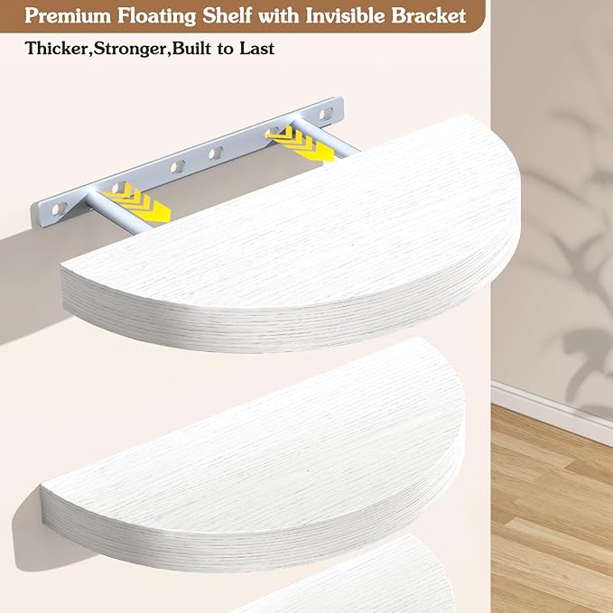 Olakee Floating Shelves for Wall Set of 3, 15.4" Rustic Wood Wall Mounted Shelves for Bathroom, Bedroom, Living Room, Kitchen, Office – Heavy Duty Decorative Storage Shelves – White
