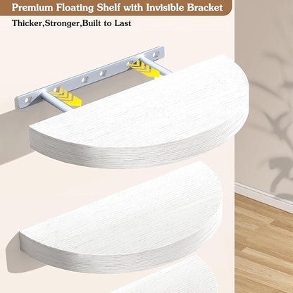 Olakee Floating Shelves for Wall Set of 3, 15.4" Rustic Wood Wall Mounted Shelves for Bathroom, Bedroom, Living Room, Kitchen, Office – Heavy Duty Decorative Storage Shelves – White
