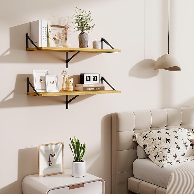 Floating Shelf for Wall,32" WX10 D Wood Floating Shelves with Sturdy Metal Bracket Set of 2,Wall Mounted Hanging Shelf for Bathroom,Bedroom,Kitchen,Oak