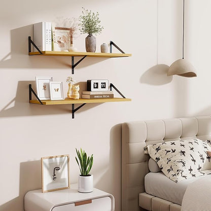 Floating Shelf for Wall,32" WX10 D Wood Floating Shelves with Sturdy Metal Bracket Set of 2,Wall Mounted Hanging Shelf for Bathroom,Bedroom,Kitchen,Oak
