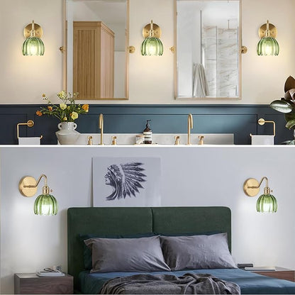 Battery Operated Wall Sconce Vintage,Battery Wall Sconces Set of Two with RGB Dimmable Remote Control,Rechargeable Wireless Wall Lights with Remote for Bedroom Living Room (Green)