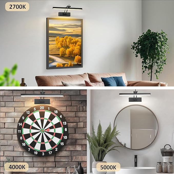 2 Pack Picture Lights for Wall Battery Operated, 12 inch Wireless Art Lighting for Painting, 6 Colors Picture Frame Lights with Remote, Dimmable 4200mAh Gallery Light, Black