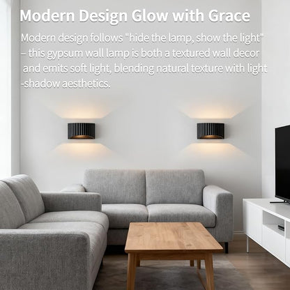 2 Pack Black Modern LED Wall Sconces Wall Lighting, Gypsum 3000K Warm White Indoor Hardwired Wall Mount Light Fixtures Lamp Up and Down for Living Room Bedroom Hallway Dining Room