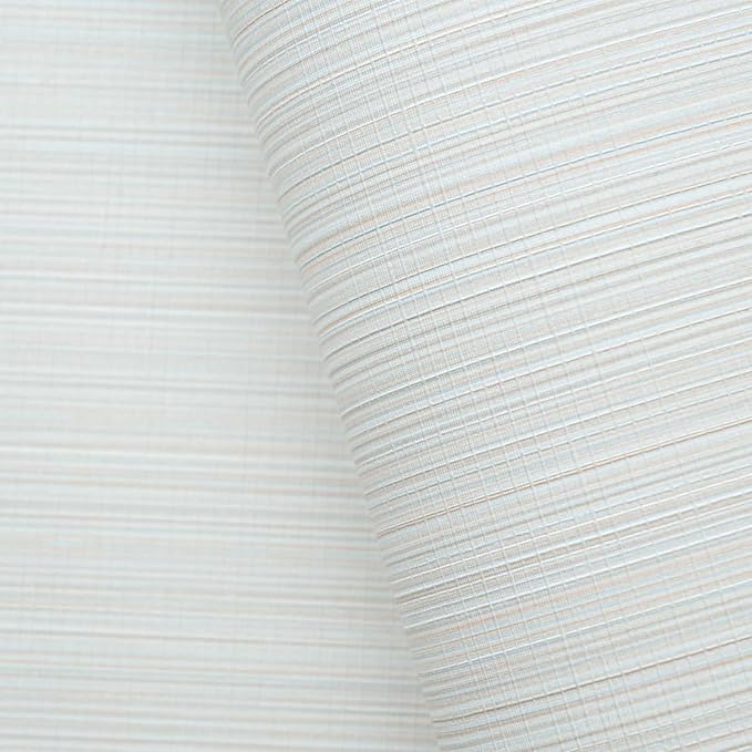20.8" x 196.8" Grasscloth Peel and Stick Wallpaper, Whinte Neutral Textured Wallpaper for Bedroom Bathroom Office Self-Adhesive Thick Fabric Wall Paper