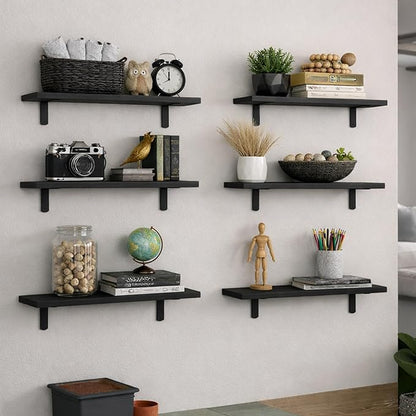 Floating Shelves Set of 6, Wooden Floating Shelves for Wall Decor, Farmhouse Shelf for Bedroom, Wall Mounted Bathroom Storage Shelves, Floating Book Shelves for Living Room