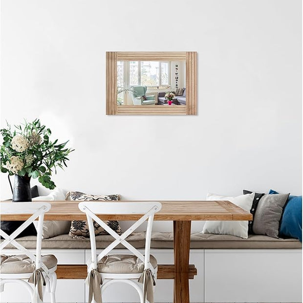 Mirrors for Wall Rustic Wooden Frame Rectangle Mirror Vintage Hanging Mirror for Bedroom Bathroom Living Room Farmhouse Wall Decor Small 16" x 12 "