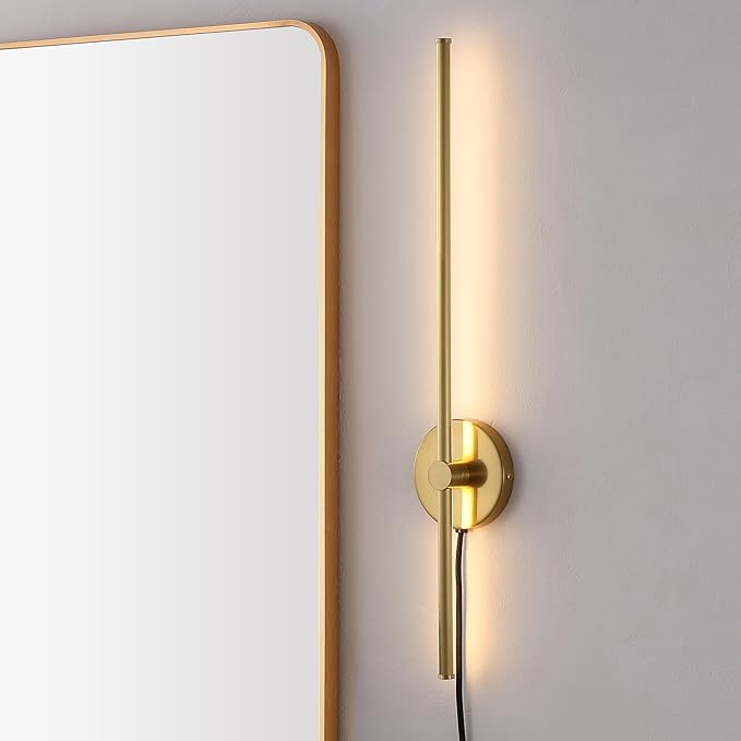 JONATHAN Y 27.25" Brass Gold 1-Light Modern Integrated LED Wall Sconce, Minimalist Plug-in Adjustable Bar Lamp for Bedroom Living Room, Dimmable Iron Metal Wall Light, 3000K (JYL7136B)