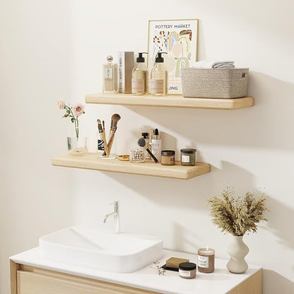 Axeman 30Inch Natural Wood Floating Shelves for Wall|Rustic Wooden Shelves for Bedroom Kitchen Bathroom|Storage Shelf with Invisible Bracket for Wall Mounted|Set of 1|Natural Color