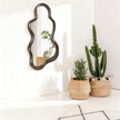 Asymmetrical Mirror Modern Wood Frame Unique Artistic Large Irregular Wall Mirrors Cute and Stylish Cloud Wavy Mirror Decorative for Cloakroom Bedroom Living Room Bathroom Entryway 30