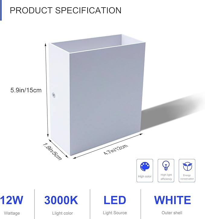 KICAAO LED Wall Sconces 4 Pack, 12W Modern Wall Lamp, White Up Down Wall Mount Lights for Living Room Hallway Bedroom Decor, Hardwired Aluminum Wall lamp