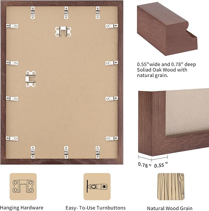 puthiac 24x36 Solid Oak Wood Picture Frame, No Mat, Wall Display Only, Vertical or Horizontal, Plexi Front, 3 Pack, Walnut