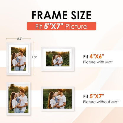 FIXSMITH 5x7 Picture Frame, White Photo Frame with HD Plexiglass, Display Pictures 4x6 with Mat or 5x7 Without Mat Multi Picture Frames Collage for Tabletop or Wall Display, 2 Pack