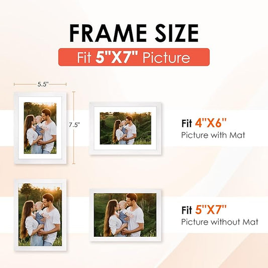 FIXSMITH 5x7 Picture Frame, White Photo Frame with HD Plexiglass, Display Pictures 4x6 with Mat or 5x7 Without Mat Multi Picture Frames Collage for Tabletop or Wall Display, 2 Pack