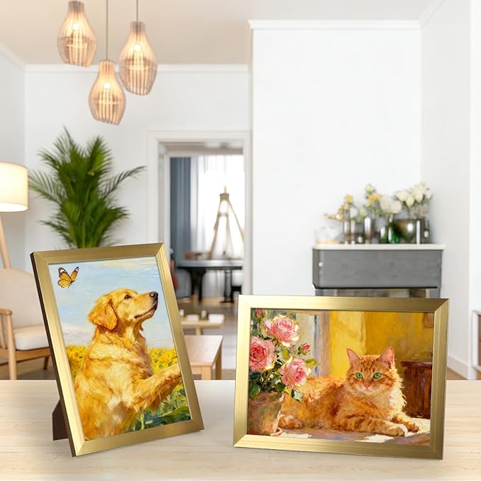 Hoikwo 14 Packs 5x7 Gold Multi Plastic Picture Frames Set with Plastic Cover for Family Photos, Artwork, Light Weight Bulk 5 by 7 Frames Packs for Wall Hanging and Table, Stylish Picture Frames