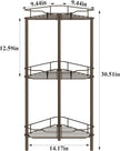 3 Tier Floor Standing Corner Shower Caddy Organizer Shelf with Hooks, Bathroom Shelves Stand Rack, Bronze