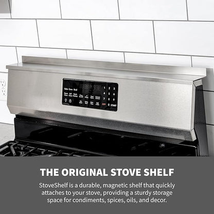 StoveShelf 20" Apartment Length Stainless Steel Finish Magnetic Shelf for Kitchen Stove - Kitchen Storage Solution with Zero Installation - Over Stove Spice Rack Organizer