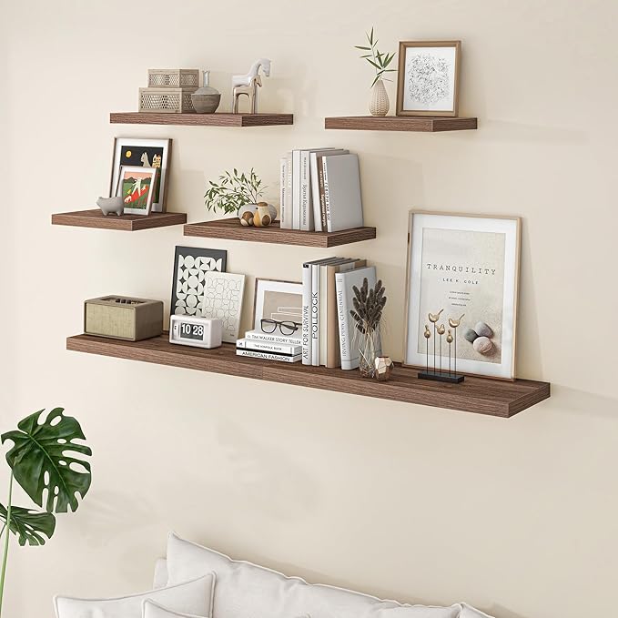 Fun Memories Floating Shelves - 2 Pack 12 Inch Deep Rustic Wooden Wall Shelves - Extra Deeper & Thicker Wall Mounted Storage Shelf for Living Room, Kitchen, Farmhouse - 24
