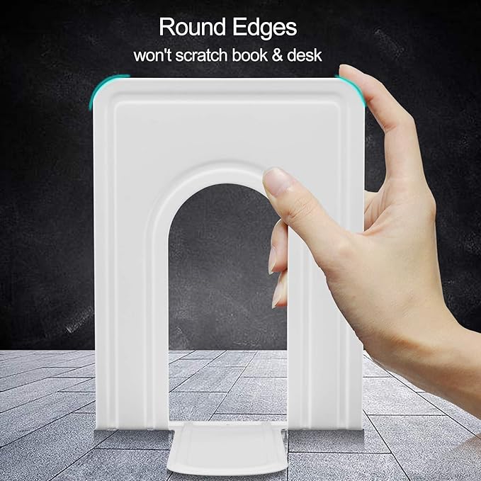 HappyHapi Book Ends, Non-Skid Metal Bookend Supports for Shelves, Heavy Duty Book End, Office Book Stopper, 6 x 5 x 6 Inches, 14 Pieces / 7 Pairs (White)