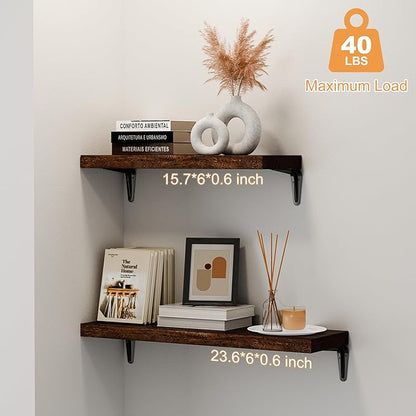 SKYSEN Floating Shelves for Wall Set of 6, 23.6in Wood Wall Shelf for Decor, Bathroom, Bedroom, Storage, Book,Kitchen, Living Room - Dark Brown(fs-60-d)