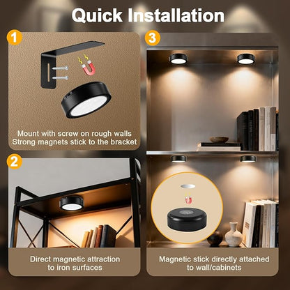 Picture Lights for Wall, Battery Powered Magnetic Lights with 3 Lighting Color Dimmable Timer Art,Poster,Gallery,Painting Display,Photos,Frame,Wall Light, Black (3 Pack)