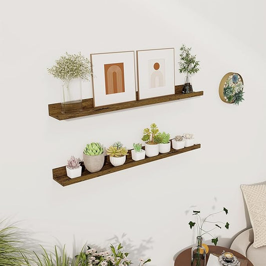 Axeman 30 Inch Floating Shelves | Picture Ledge Shelf Set of 2 | Rustic Brown Wall Shelves with Lip | Brown Picture Shelf for Wall with Ledge | Photo Ledges 30 Inch