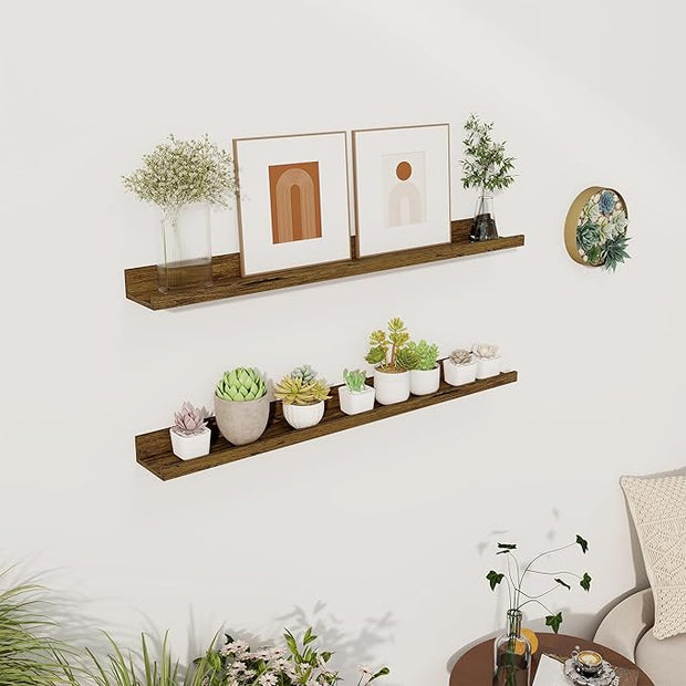 Axeman 30 Inch Floating Shelves | Picture Ledge Shelf Set of 2 | Rustic Brown Wall Shelves with Lip | Brown Picture Shelf for Wall with Ledge | Photo Ledges 30 Inch