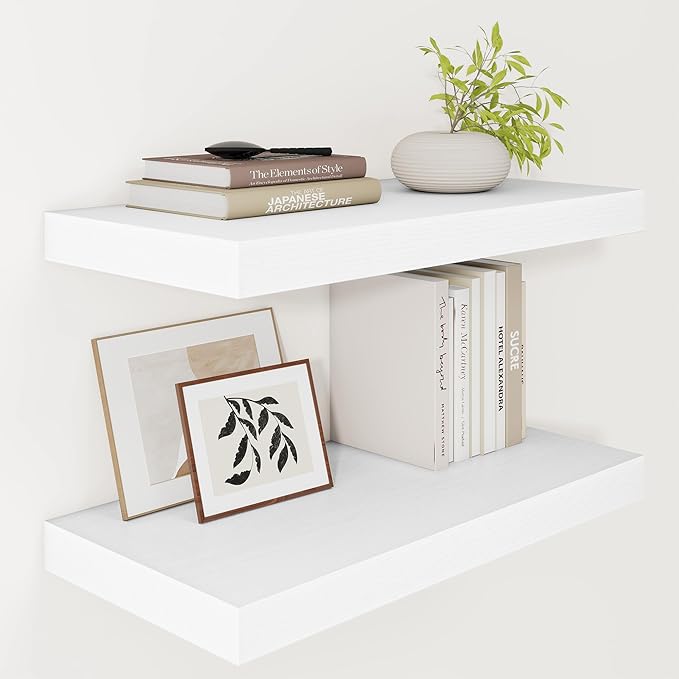 Vivelove White Floating Shelves Over Toilet, 24/36/48/55 Inch X 12 Deep Shelves for Room Wall Mounted, 2