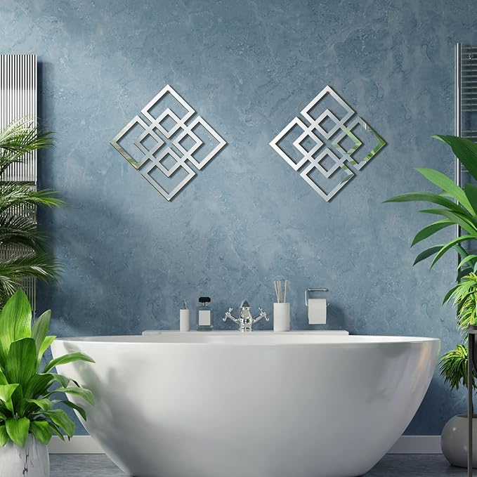 Weysat Wall Mount Home Mirror, 2 Pieces Silver Square Decorative Mirror for Bedroom, Living Room, Bathroom, 11.8 x 11.8 inches